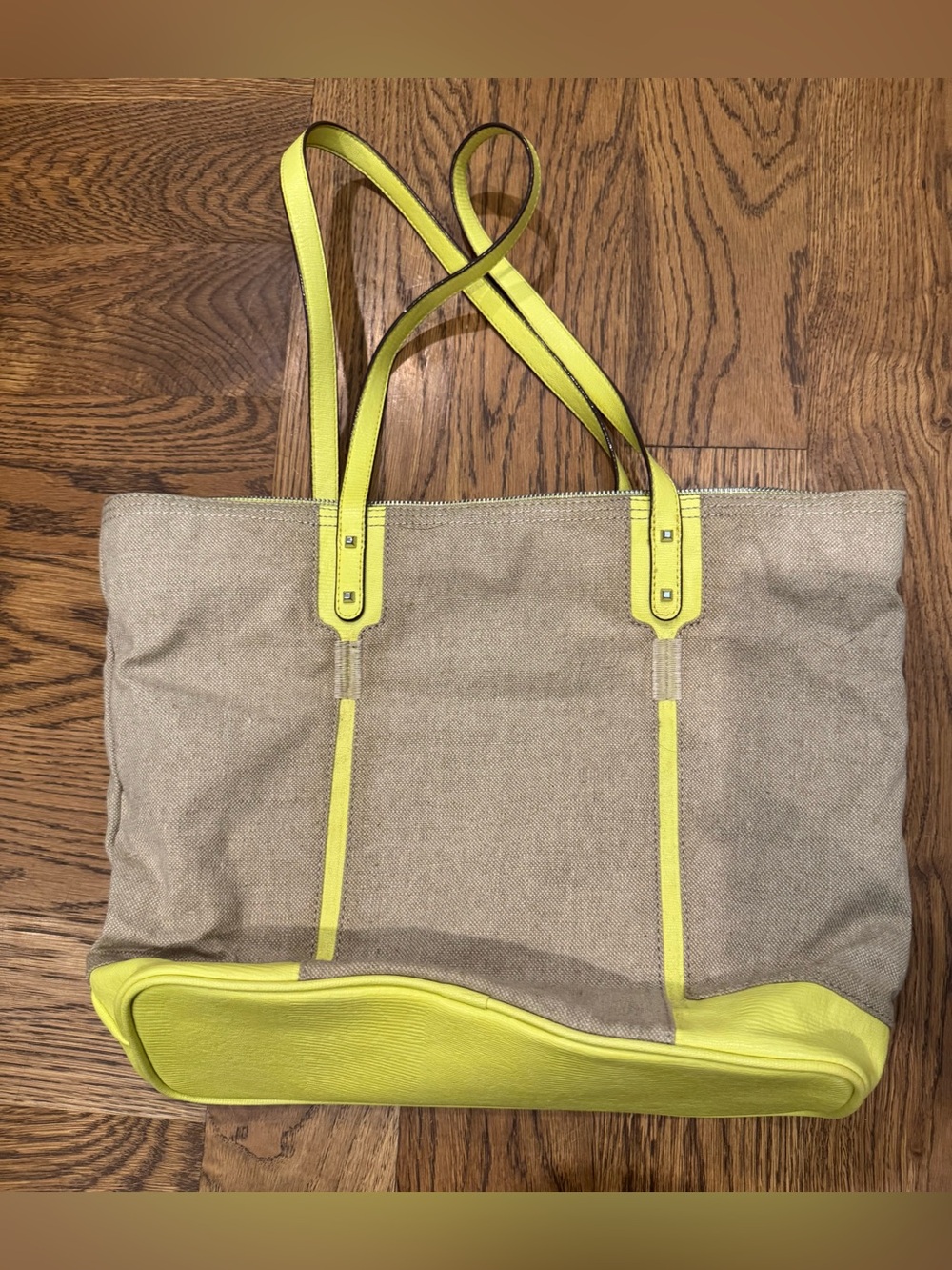 Canvas Tote Bag with Neon Yellow Trim - Picture 8 of 16